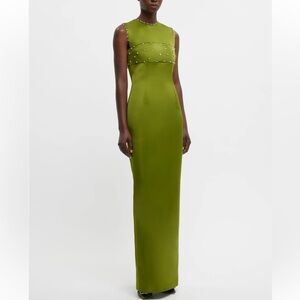 Emilia wickstead AMADINE EMBELLISHED DRESS IN OLIVE GREEN DOPPIO SATIN US8/UK 12